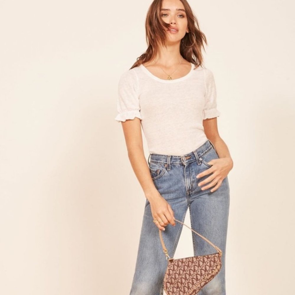 REFORMATION White Priah Linen Top Sweater XS Chic
